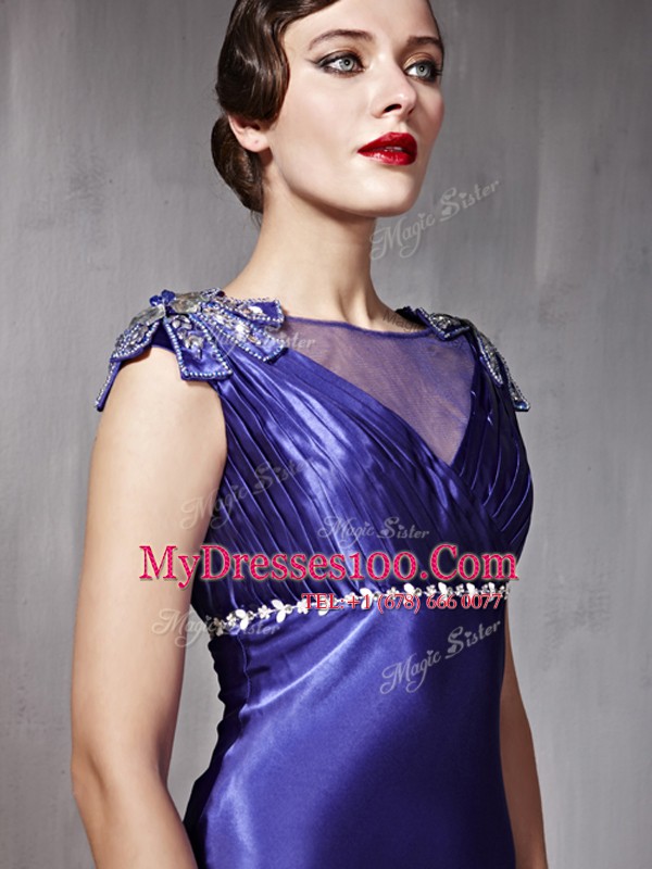 Spectacular Purple Side Zipper Scoop Beading Mother Of The Bride Dress Satin Sleeveless