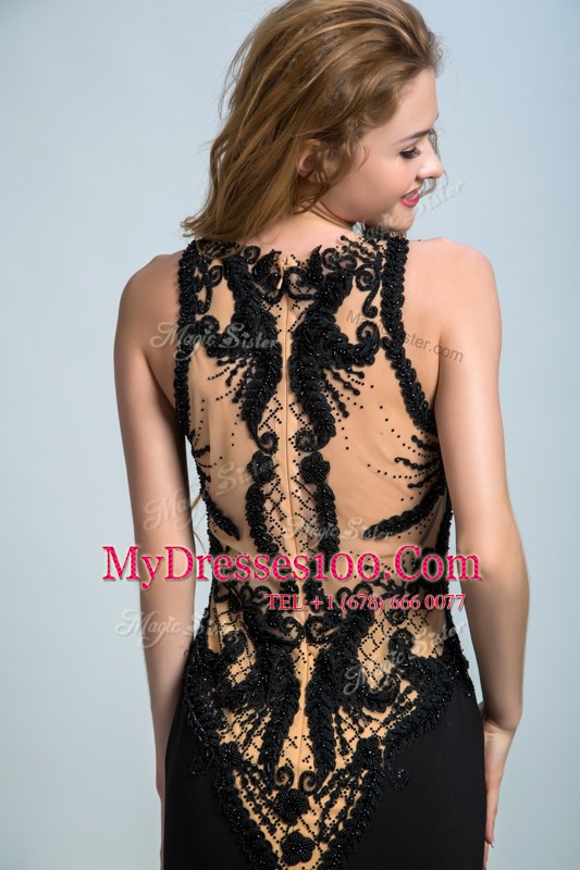 Black Column/Sheath Organza Halter Top Sleeveless Lace With Train Zipper Prom Dress Brush Train