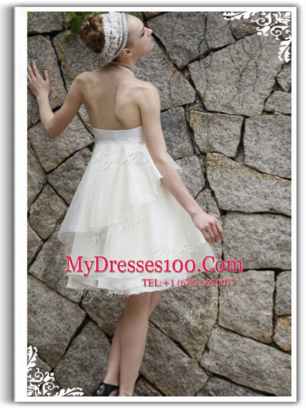 Fantastic Halter Top White Empire Ruffles Party Dress for Toddlers Zipper Organza Sleeveless Knee Length