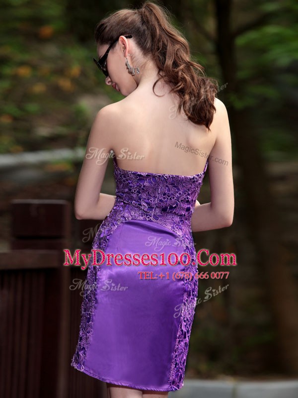 Eye-catching Purple Sleeveless Beading and Appliques Knee Length Prom Party Dress