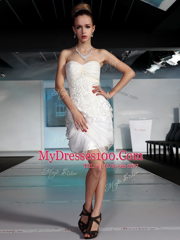 Elegant Sleeveless Knee Length Beading and Ruching Side Zipper Club Wear with White