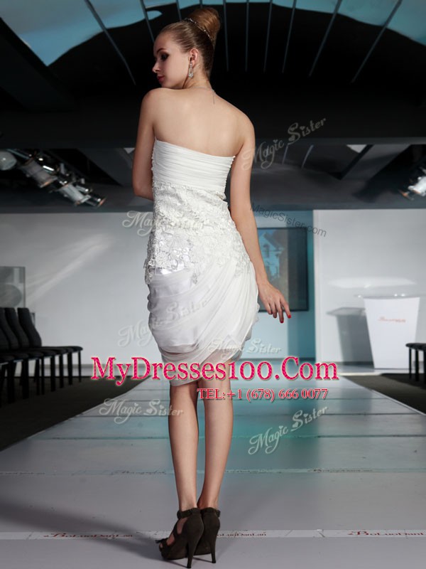 Elegant Sleeveless Knee Length Beading and Ruching Side Zipper Club Wear with White