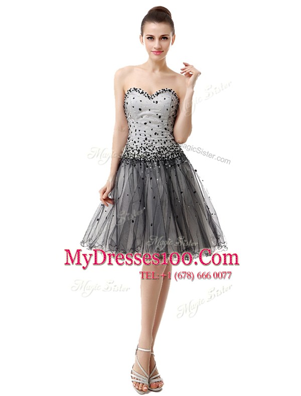 High End Sleeveless Organza Knee Length Lace Up in Black with Beading and Ruffled Layers and Ruching