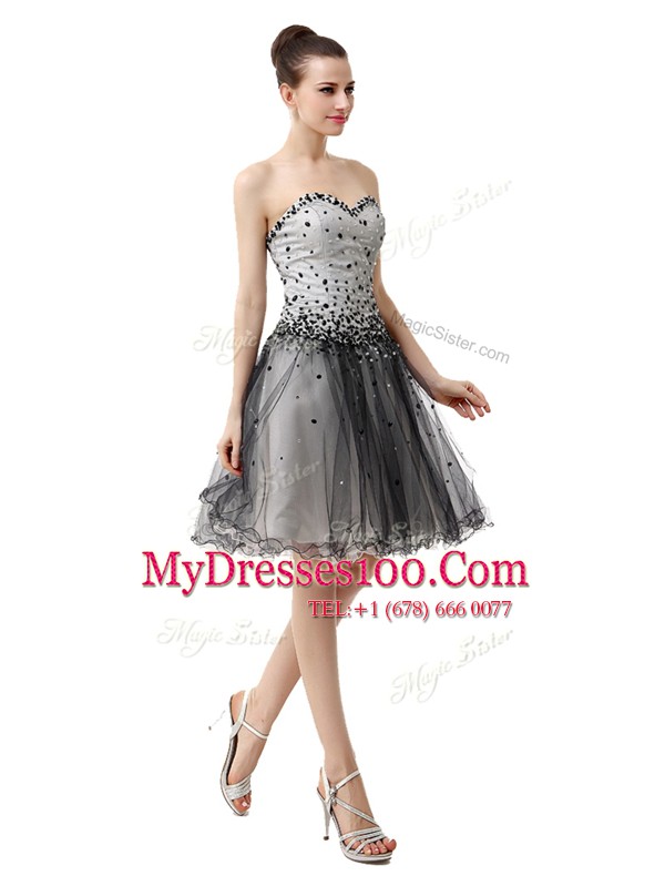 High End Sleeveless Organza Knee Length Lace Up in Black with Beading and Ruffled Layers and Ruching