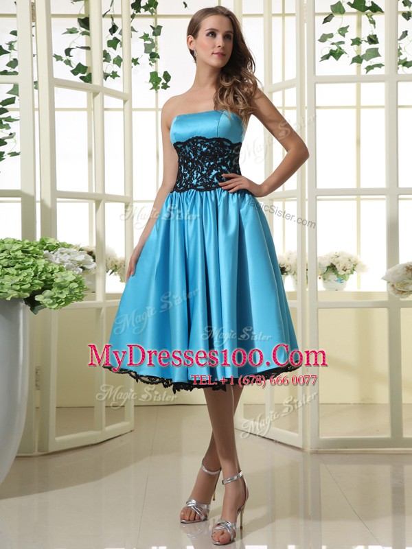 Baby Blue Strapless Neckline Lace Party Dresses Sleeveless Zipper