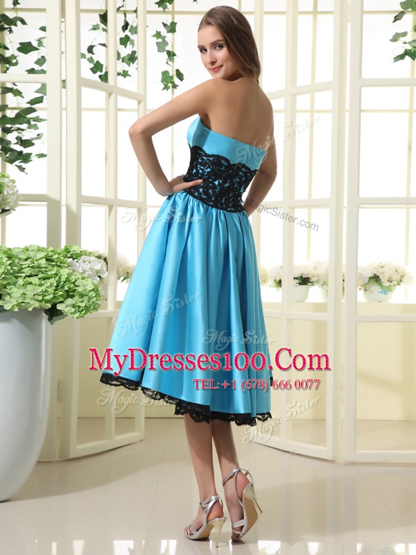 Baby Blue Strapless Neckline Lace Party Dresses Sleeveless Zipper