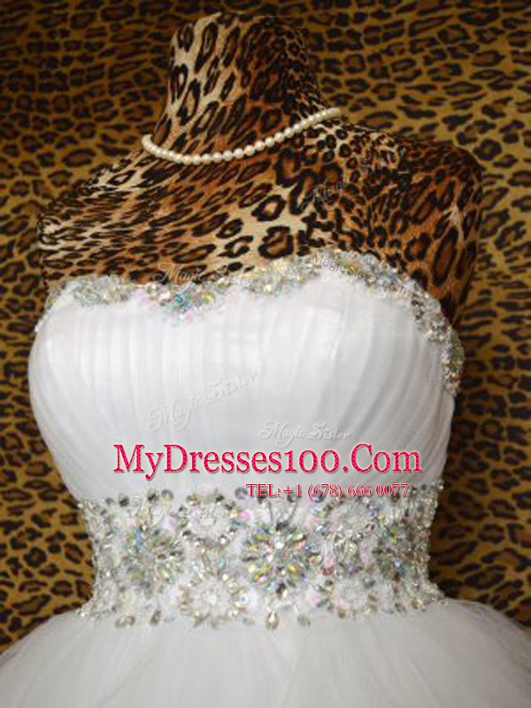 White Organza Lace Up Cocktail Dresses Sleeveless Knee Length Beading and Ruffles