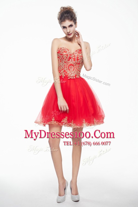 Colorful Sweetheart Sleeveless Side Zipper Cocktail Dress Coral Red Organza