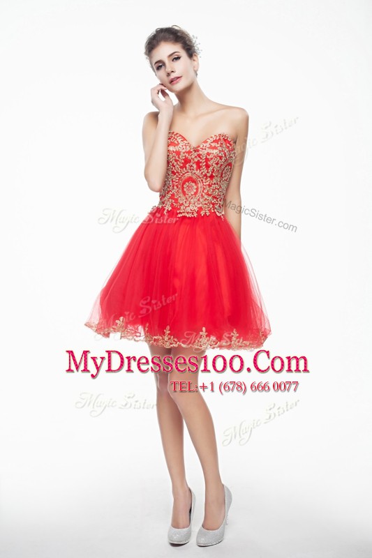 Colorful Sweetheart Sleeveless Side Zipper Cocktail Dress Coral Red Organza