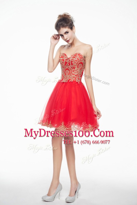 Colorful Sweetheart Sleeveless Side Zipper Cocktail Dress Coral Red Organza
