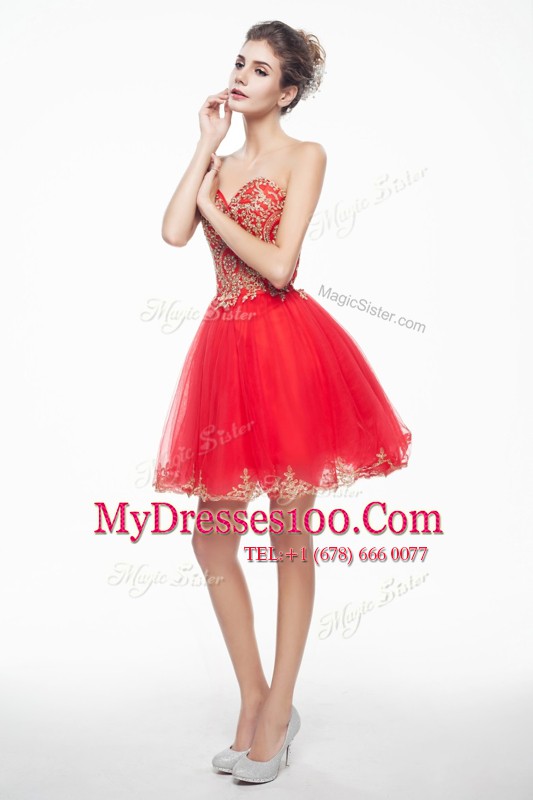 Colorful Sweetheart Sleeveless Side Zipper Cocktail Dress Coral Red Organza