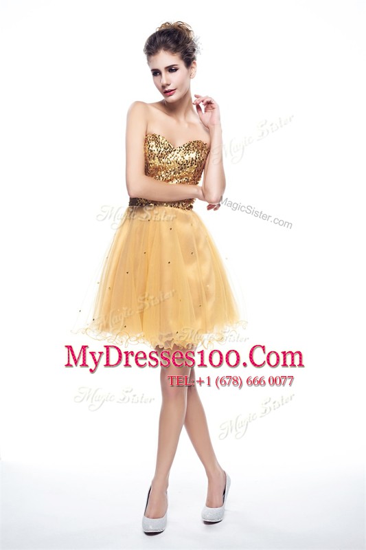 Trendy Gold Side Zipper Sweetheart Beading and Sequins Cocktail Dresses Organza Sleeveless