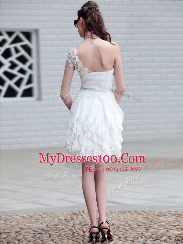 Stunning One Shoulder White Sleeveless Organza Zipper Cocktail Dresses for Prom and Party