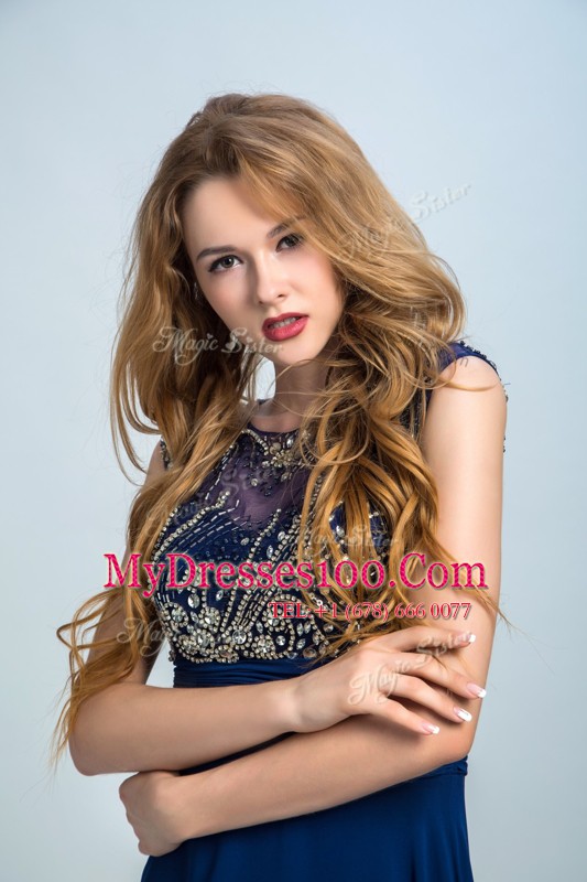 Modern Scoop Sleeveless Zipper Homecoming Dress Navy Blue Chiffon