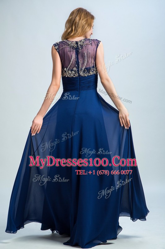 Modern Scoop Sleeveless Zipper Homecoming Dress Navy Blue Chiffon