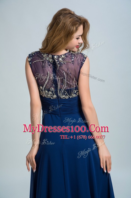 Modern Scoop Sleeveless Zipper Homecoming Dress Navy Blue Chiffon