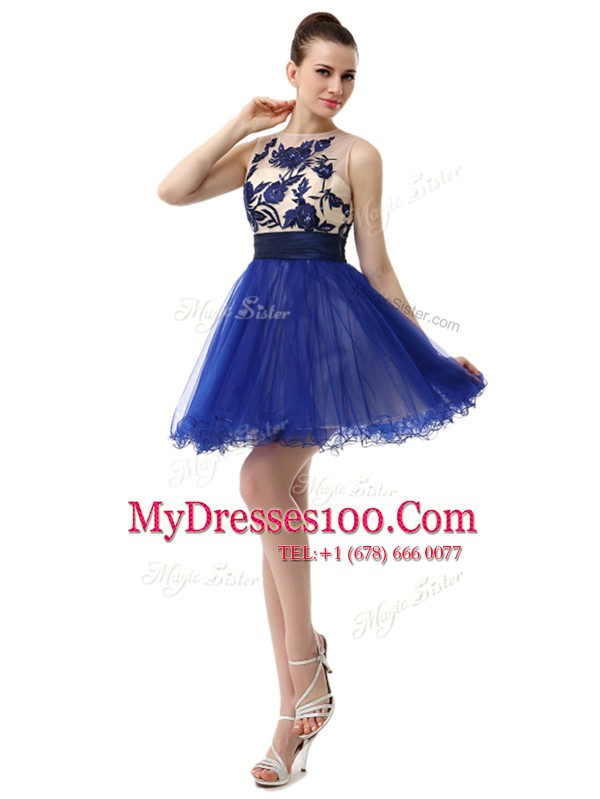 Dazzling Scoop Royal Blue Sleeveless Organza Clasp Handle Prom Dresses for Prom and Party