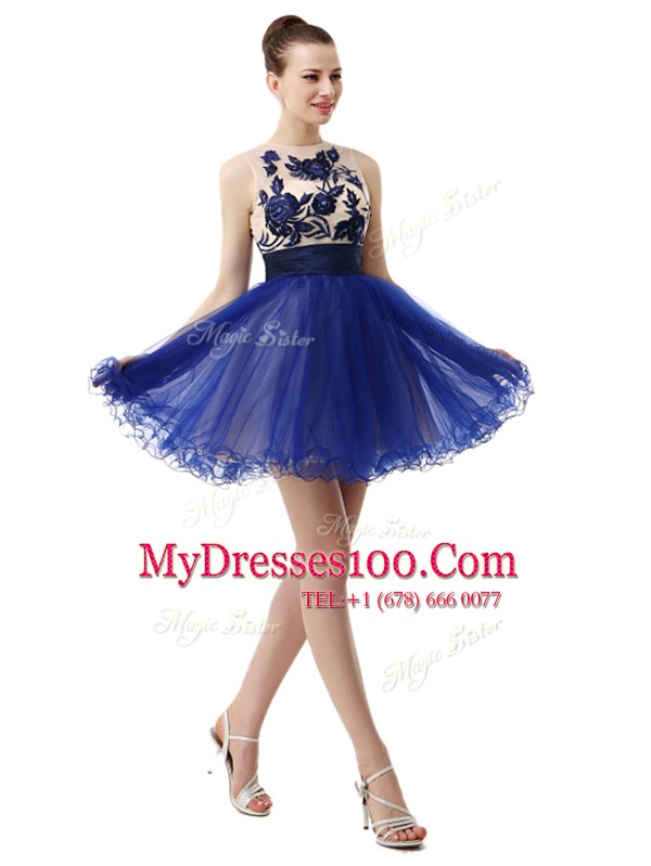 Dazzling Scoop Royal Blue Sleeveless Organza Clasp Handle Prom Dresses for Prom and Party
