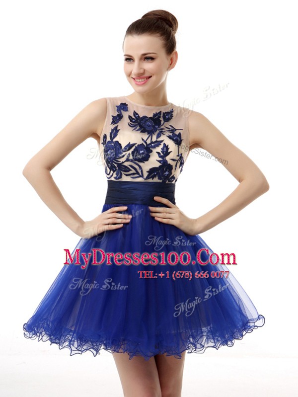Dazzling Scoop Royal Blue Sleeveless Organza Clasp Handle Prom Dresses for Prom and Party