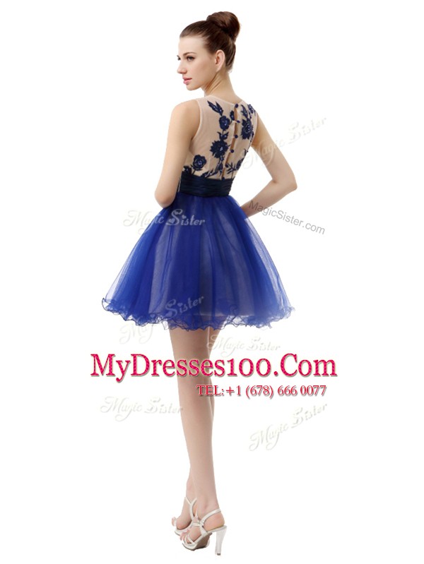 Dazzling Scoop Royal Blue Sleeveless Organza Clasp Handle Prom Dresses for Prom and Party