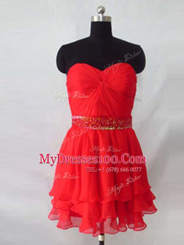 Sleeveless Knee Length Beading Zipper Cocktail Dress with Red