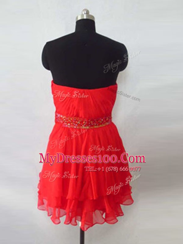 Sleeveless Knee Length Beading Zipper Cocktail Dress with Red