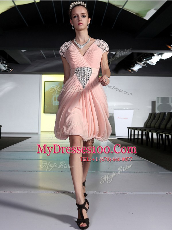 Comfortable Peach Sleeveless Knee Length Beading Zipper