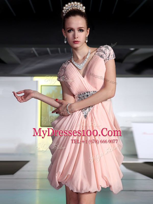 Comfortable Peach Sleeveless Knee Length Beading Zipper