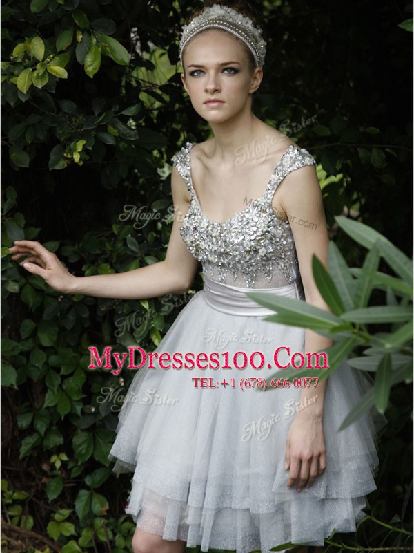 Organza Sleeveless Knee Length Cocktail Dresses and Beading and Ruffles