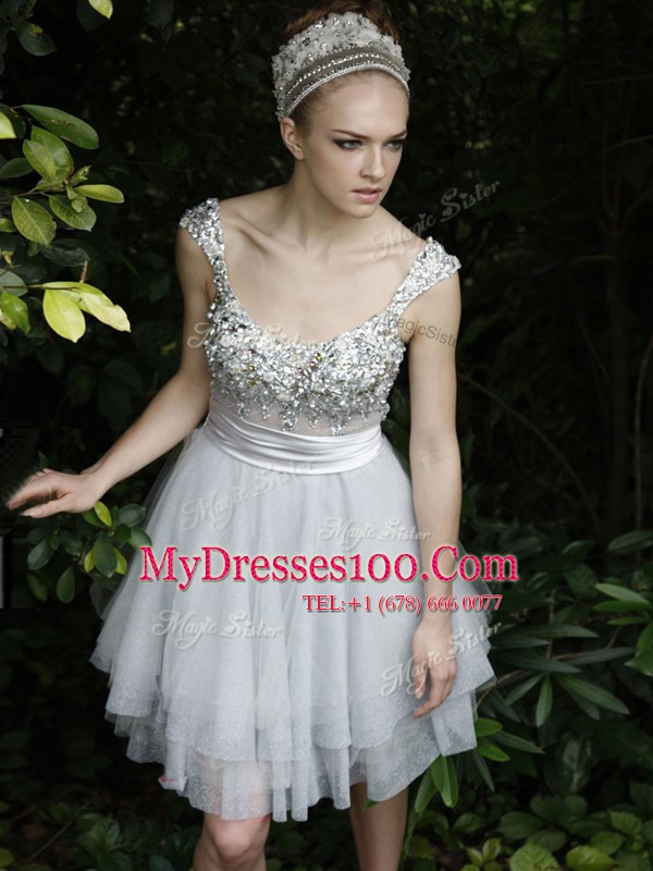 Organza Sleeveless Knee Length Cocktail Dresses and Beading and Ruffles
