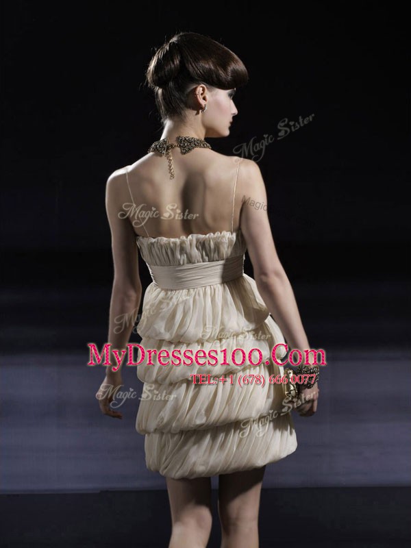 Champagne Prom Dresses Prom and Party and For with Beading and Ruching Strapless Sleeveless Side Zipper