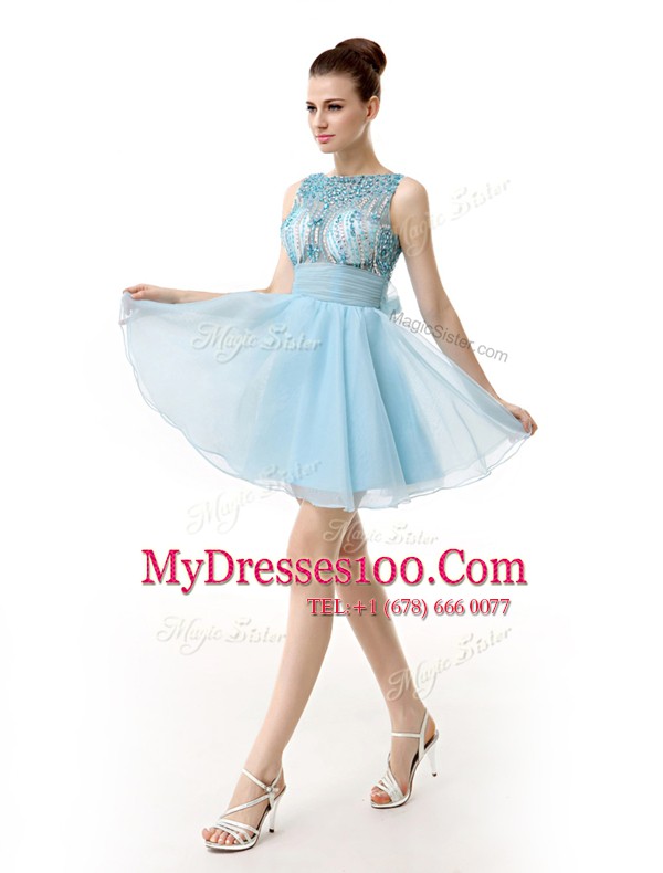 Smart Scoop Sleeveless Zipper Knee Length Beading and Sashes ribbons Dress for Prom