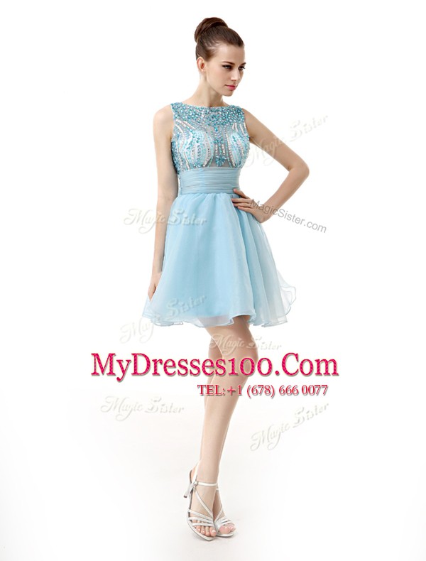 Smart Scoop Sleeveless Zipper Knee Length Beading and Sashes ribbons Dress for Prom