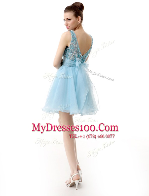 Smart Scoop Sleeveless Zipper Knee Length Beading and Sashes ribbons Dress for Prom