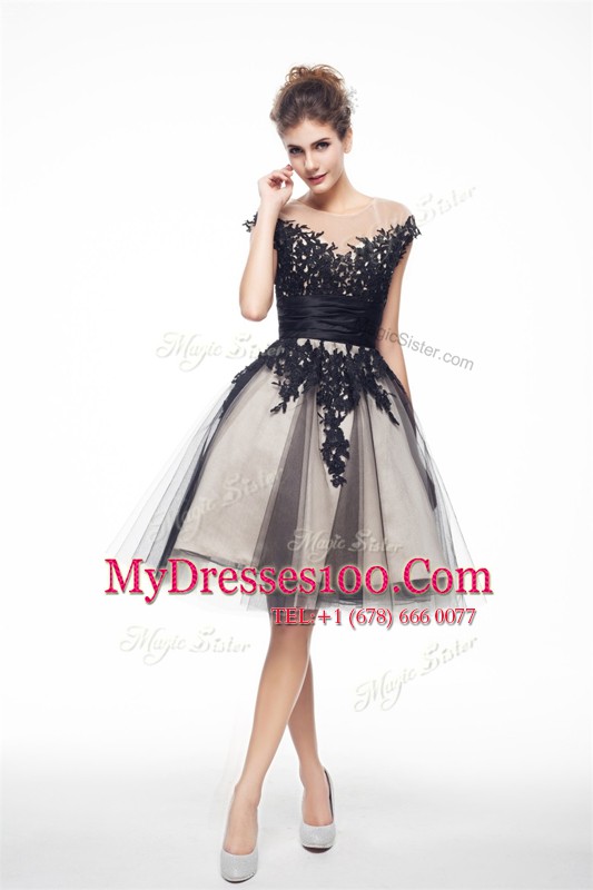 Best Selling Black Zipper Scoop Lace Cocktail Dresses Chiffon Cap Sleeves