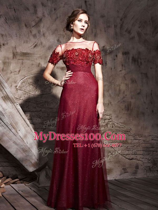 Short Sleeves Beading Zipper Mother Of The Bride Dress