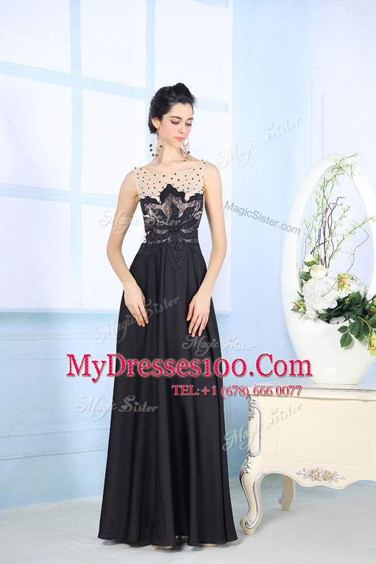 Scoop Black Zipper Mother Of The Bride Dress Beading Sleeveless Floor Length