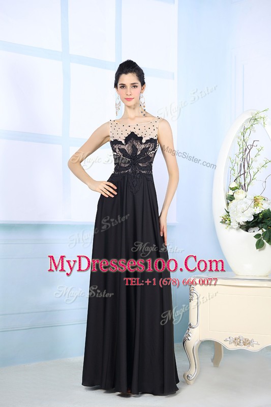 Scoop Black Zipper Mother Of The Bride Dress Beading Sleeveless Floor Length
