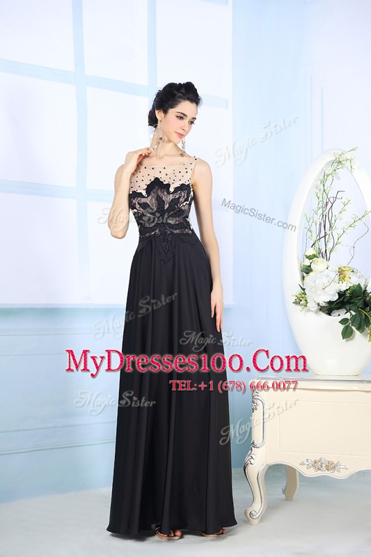 Scoop Black Zipper Mother Of The Bride Dress Beading Sleeveless Floor Length