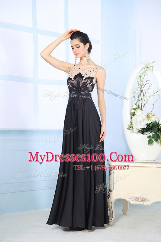 Scoop Black Zipper Mother Of The Bride Dress Beading Sleeveless Floor Length