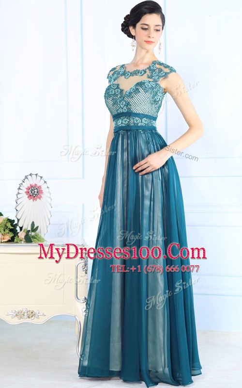 Popular Teal Scoop Zipper Lace Mother Of The Bride Dress Sleeveless