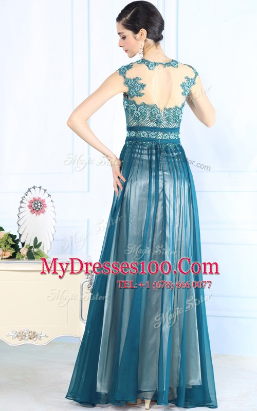 Popular Teal Scoop Zipper Lace Mother Of The Bride Dress Sleeveless