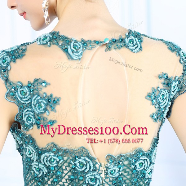 Popular Teal Scoop Zipper Lace Mother Of The Bride Dress Sleeveless