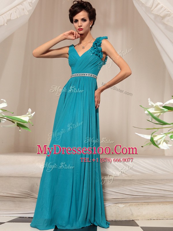 Teal Side Zipper Mother Of The Bride Dress Ruffles Sleeveless Floor Length