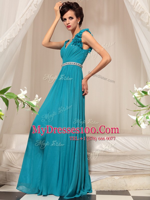 Teal Side Zipper Mother Of The Bride Dress Ruffles Sleeveless Floor Length