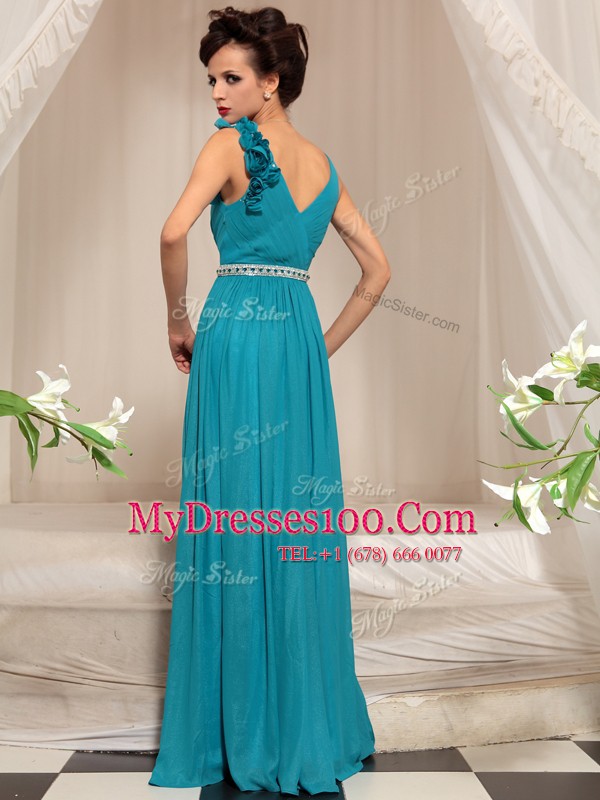 Teal Side Zipper Mother Of The Bride Dress Ruffles Sleeveless Floor Length