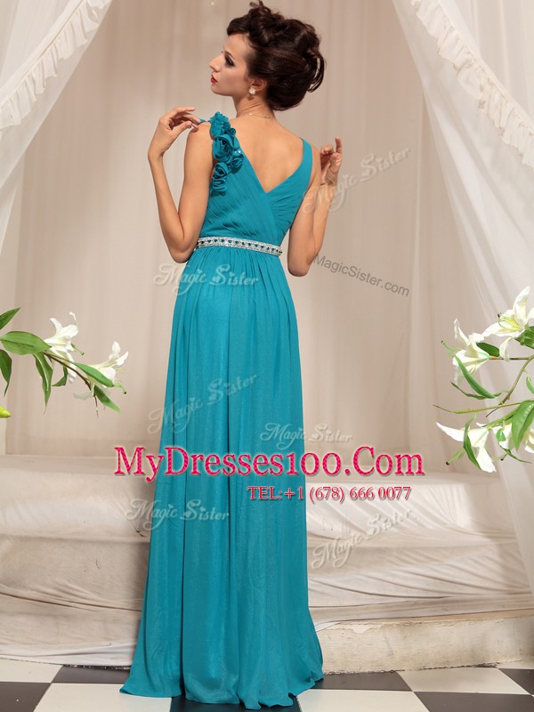 Teal Side Zipper Mother Of The Bride Dress Ruffles Sleeveless Floor Length