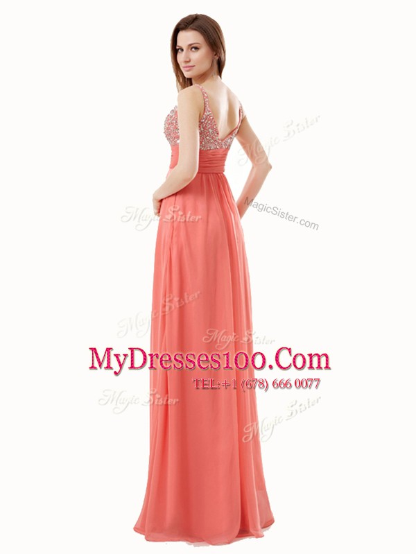 Designer V-neck Sleeveless Chiffon Prom Party Dress Beading Side Zipper