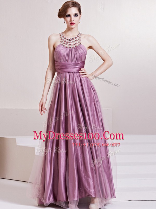 Glorious Scoop Lilac Sleeveless Taffeta Zipper Evening Dress for Prom and Party