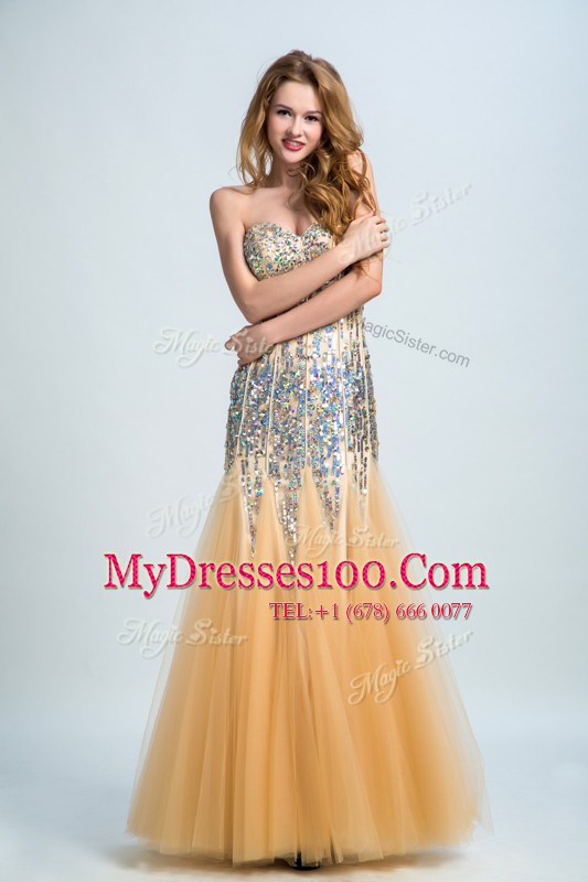 Custom Designed Gold Strapless Zipper Sequins Prom Party Dress Sleeveless